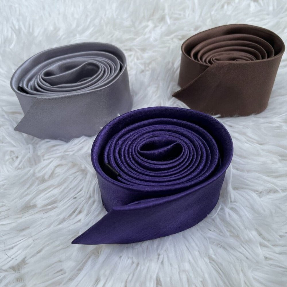 3 Ties Men Tie Slim Fit Fashion Neck Tie Brown Blue Gray Lot of 3 Ties - Picture 7 of 10